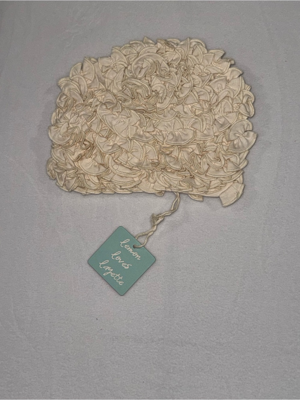 Lemon Loves Layette Cream Ruffled Baby Bonnet 12-18 months NWT